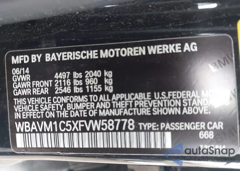 2015 BMW X1 Sdrive28I from USA, damaged, VIN WBAVM1C5XFVW58778
